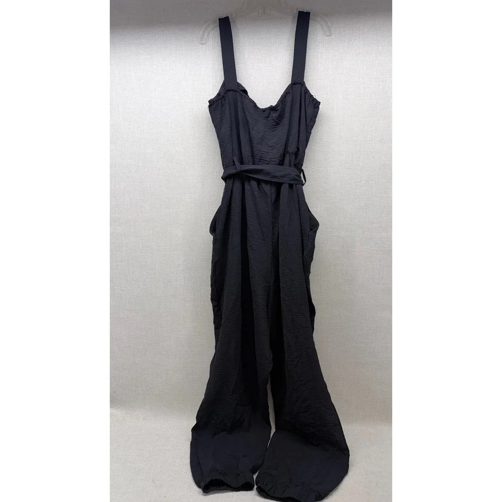 As U Wish Black Textured Sleeveless Jumpsuit XL NWT Utility Jogger Belted